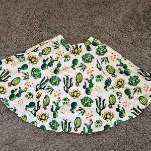 Retro White Cactus Print Skirt